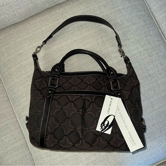 Nine West Brown and Black Fabric Purse with Faux Leather Trim - Picture 1 of 7